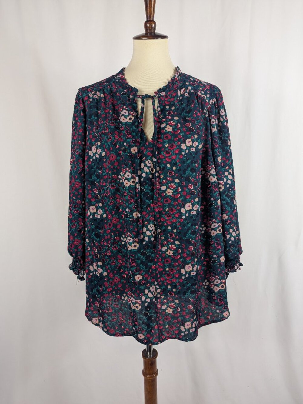 Carolina Belle Montreal Floral Blouse 3/4 Sleeve Pink Green Business Casual 2X